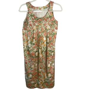 VINTAGE Floral Dress Pockets Kelly Green Medium